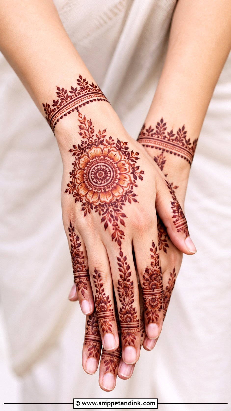Floral Round Mehndi Design For Back Hand - Snippet and Ink - 35 Round Mehndi Design Ideas