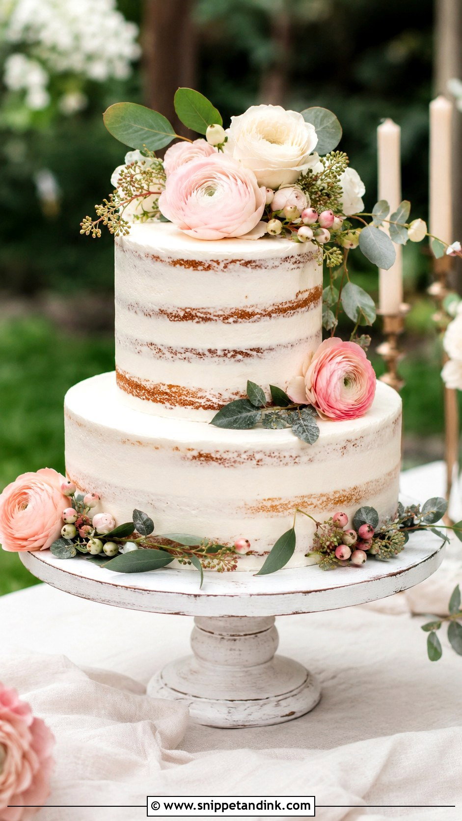 Floral Semi Naked Wedding Cake - Snippet and Ink - 20 Flower Cakes for Wedding