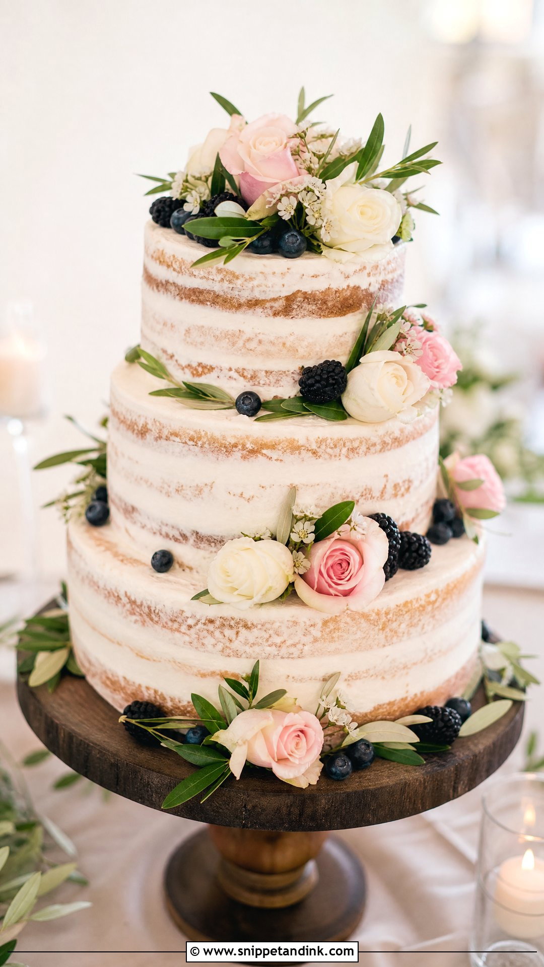 Floral Semi Naked Wedding Cake - Snippet and Ink - 25 Flowers on Cake Ideas for Wedding