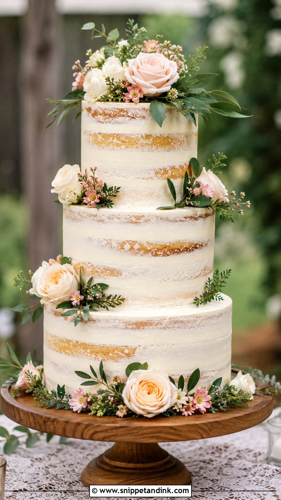 Floral Semi Naked Wedding Cake - Snippet and Ink - 20 Floral Cake Designs for Wedding