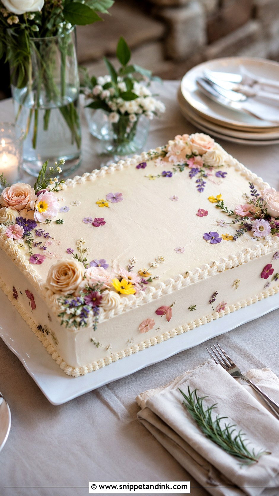 Floral Sheet Cake Wedding Cake - Snippet and Ink - 20 Aesthetic Floral Cake Ideas for Wedding