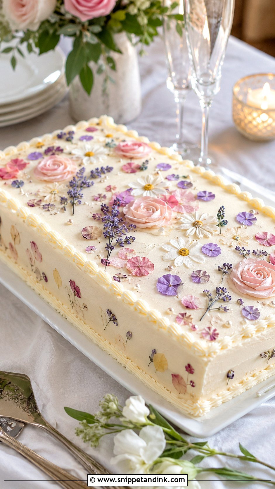 Floral Sheet Wedding Cake - Snippet and Ink - 20 Spring Flower Cake Ideas for Wedding