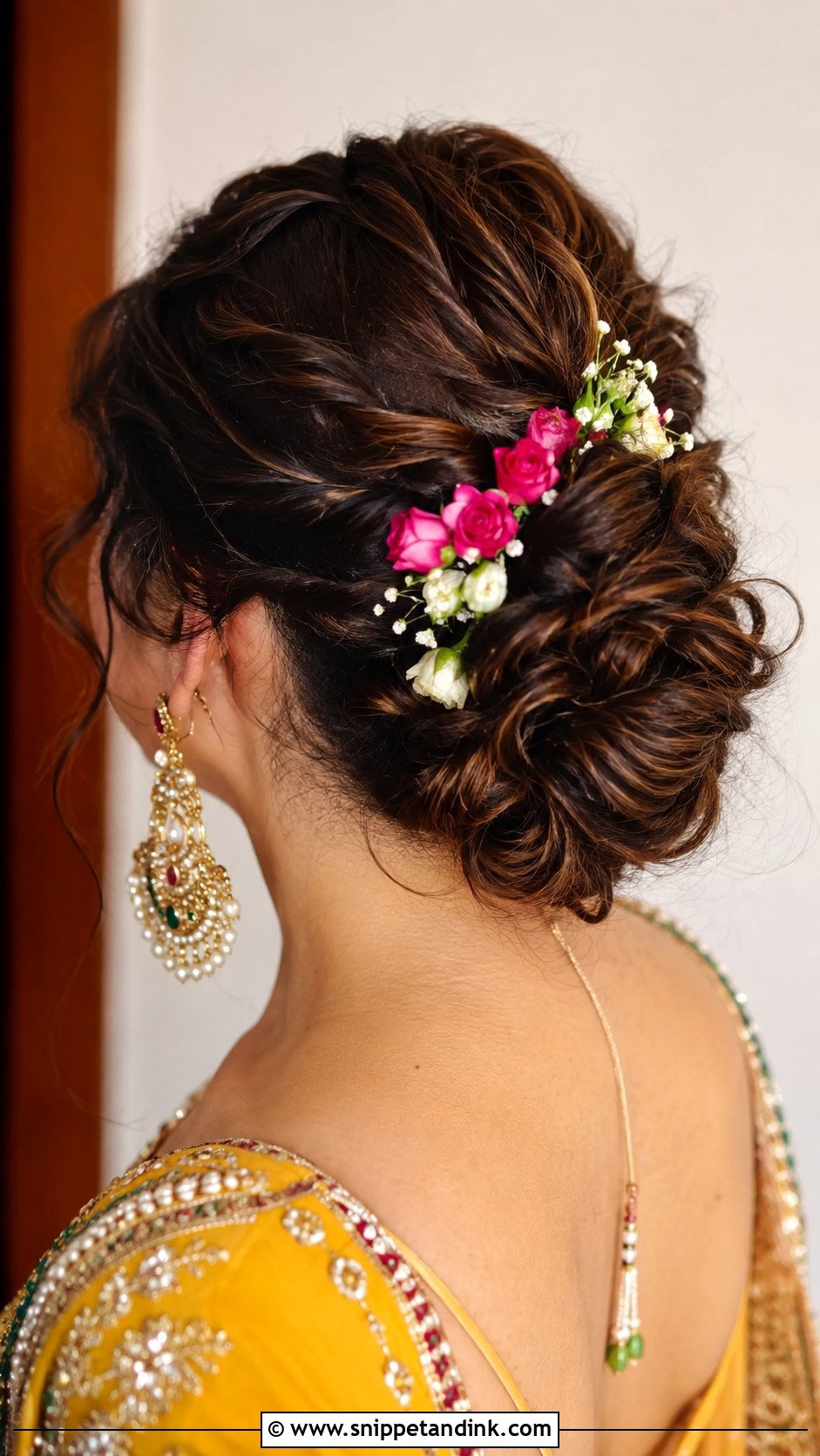 Floral Side Braid for Mehendi Bride - Snippet and Ink - 20 Mehendi Bride Hairstyle Ideas