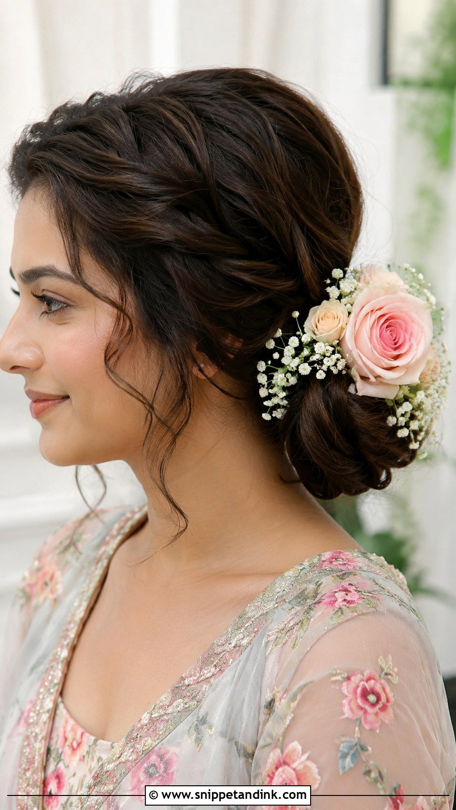 Floral Side Bun - Snippet and Ink - 20 Nikkah Hairstyles for Bride Sister