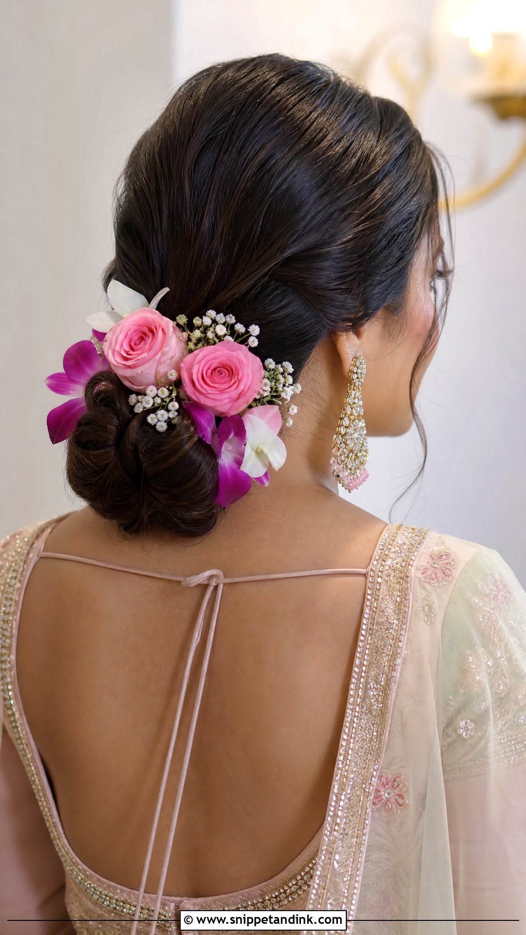 Floral Side Bun - Snippet and Ink - 25 Indian Wedding Hairstyle Ideas
