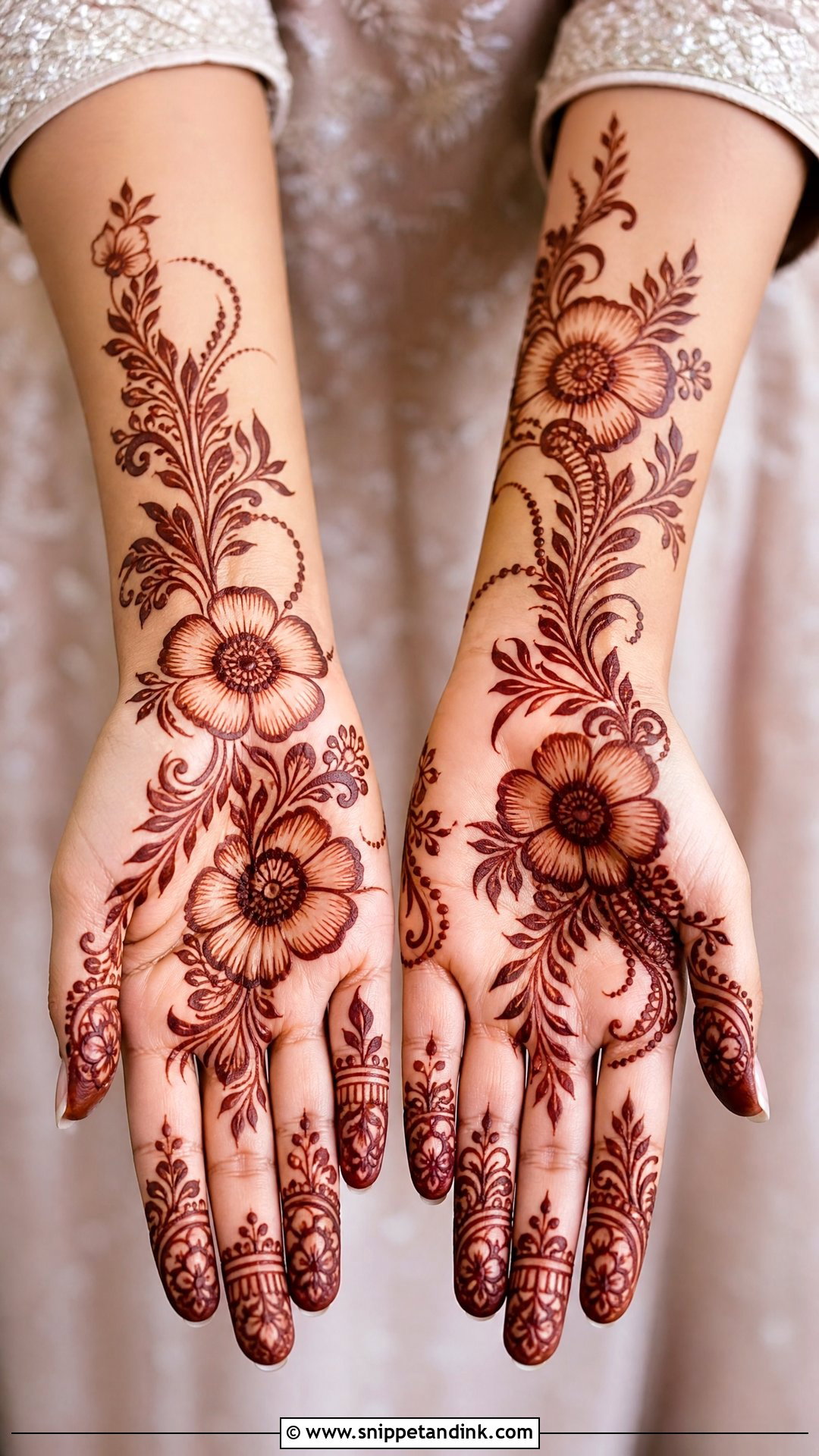 Floral Sister Wedding Mehndi Design - Snippet and Ink - 20 Sister Wedding Mehndi Designs