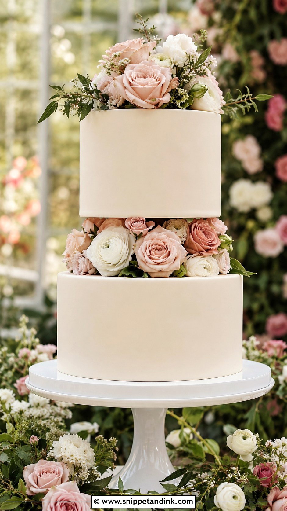 Floral Spacer Wedding Cake - Snippet and Ink - 20 Wedding Cake Ideas with Spacers