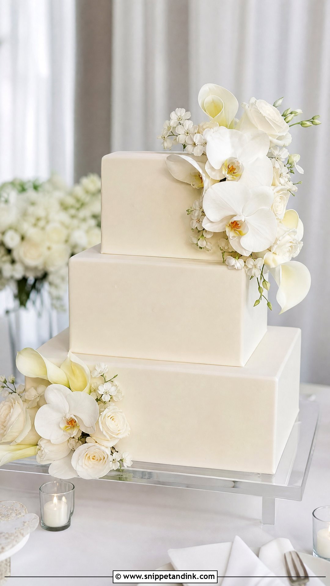 Floral Square Wedding Cake - Snippet and Ink - 20 Wedding Cake Flowers Ideas