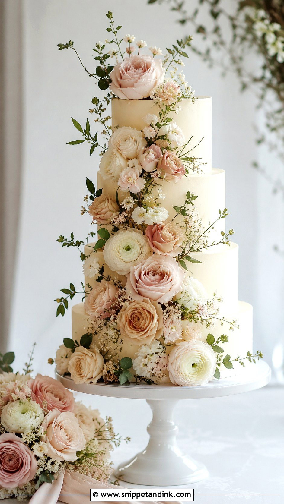 Floral Stacked Wedding Cake - Snippet and Ink - 20 Stacking Wedding Cakes Ideas
