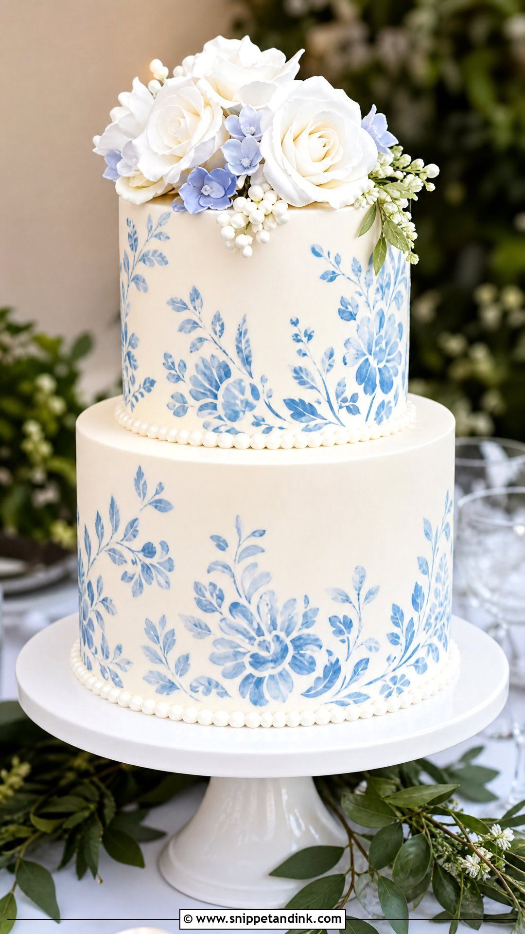 Floral Stencil Wedding Cake - Snippet and Ink - 20 Pattern Cake Ideas for Wedding