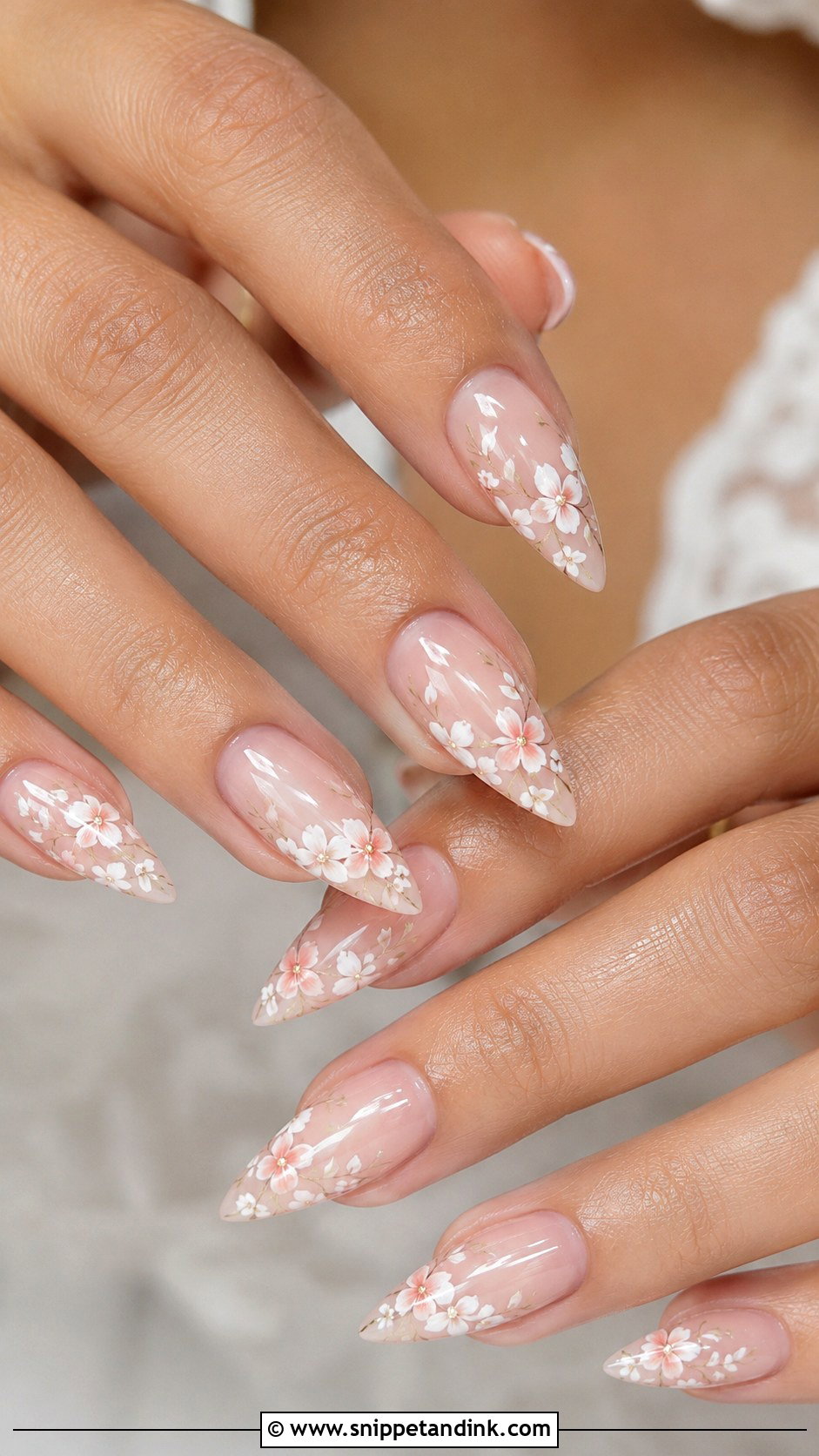 Floral Stiletto Wedding Nails - Snippet and Ink - 20 Stiletto Wedding Nails