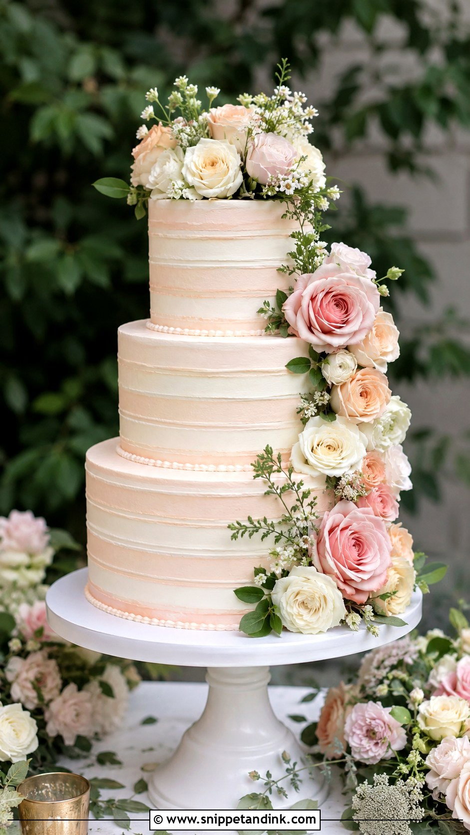 Floral Striped Wedding Cake - Snippet and Ink - 20 Striped Wedding Cake Ideas