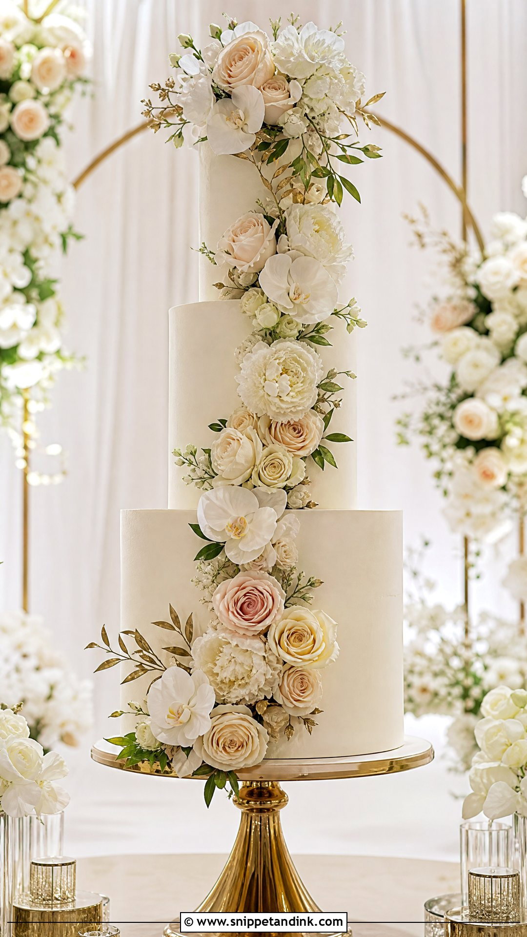Floral Tall Wedding Cake - Snippet and Ink - 20 Wedding Cake Flowers Ideas