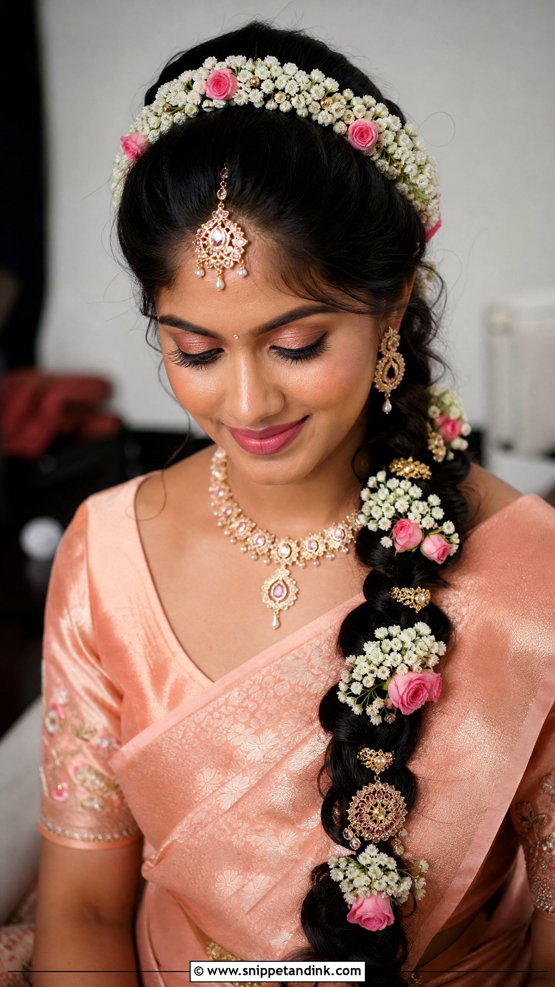 Floral Tiara Braid Hairstyle - Snippet and Ink - 20 Bridal Muhurtham Hairstyle Ideas
