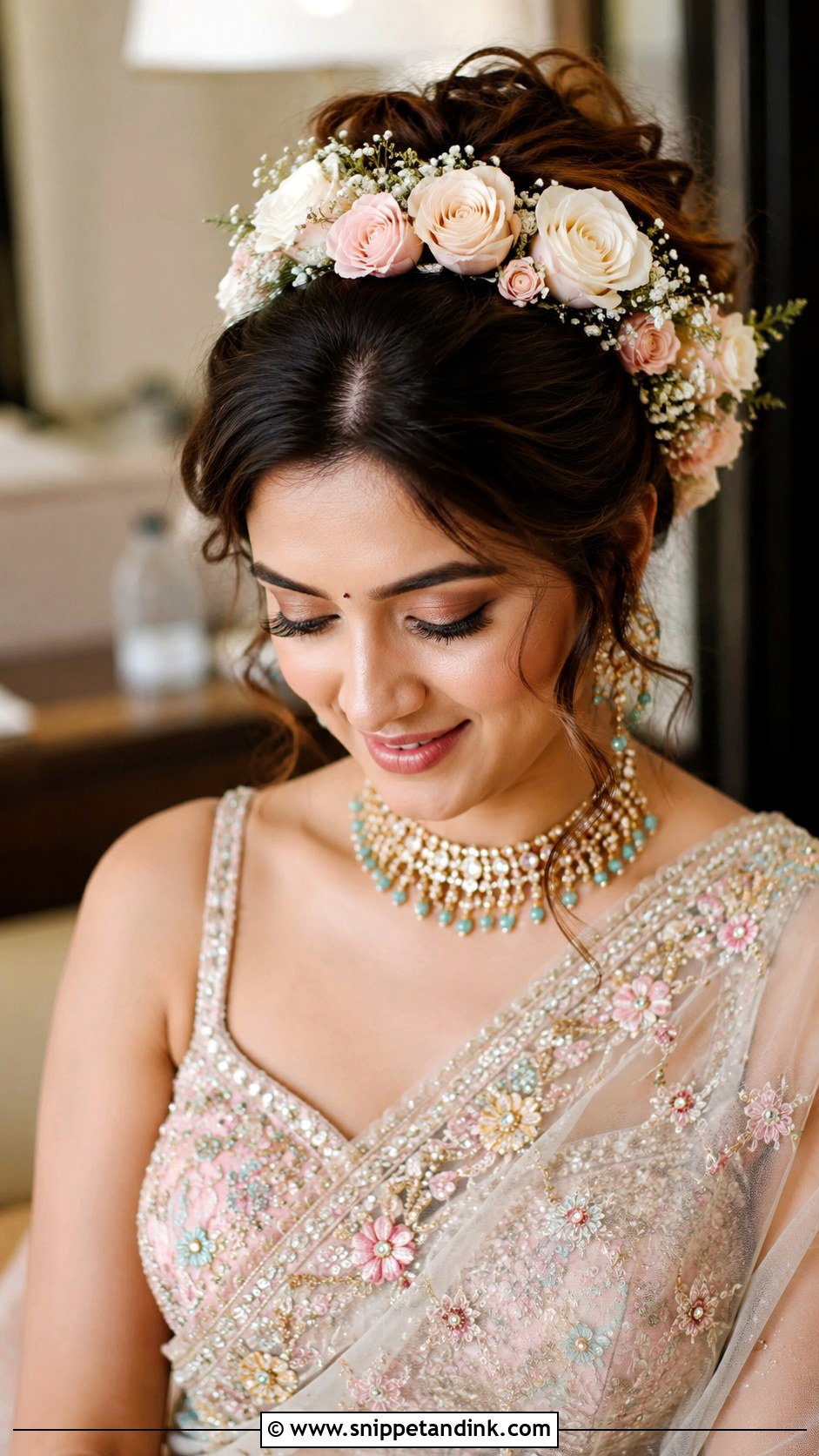 Floral Tiara Updo - Snippet and Ink - 25 Hair Styles for Indian Wedding