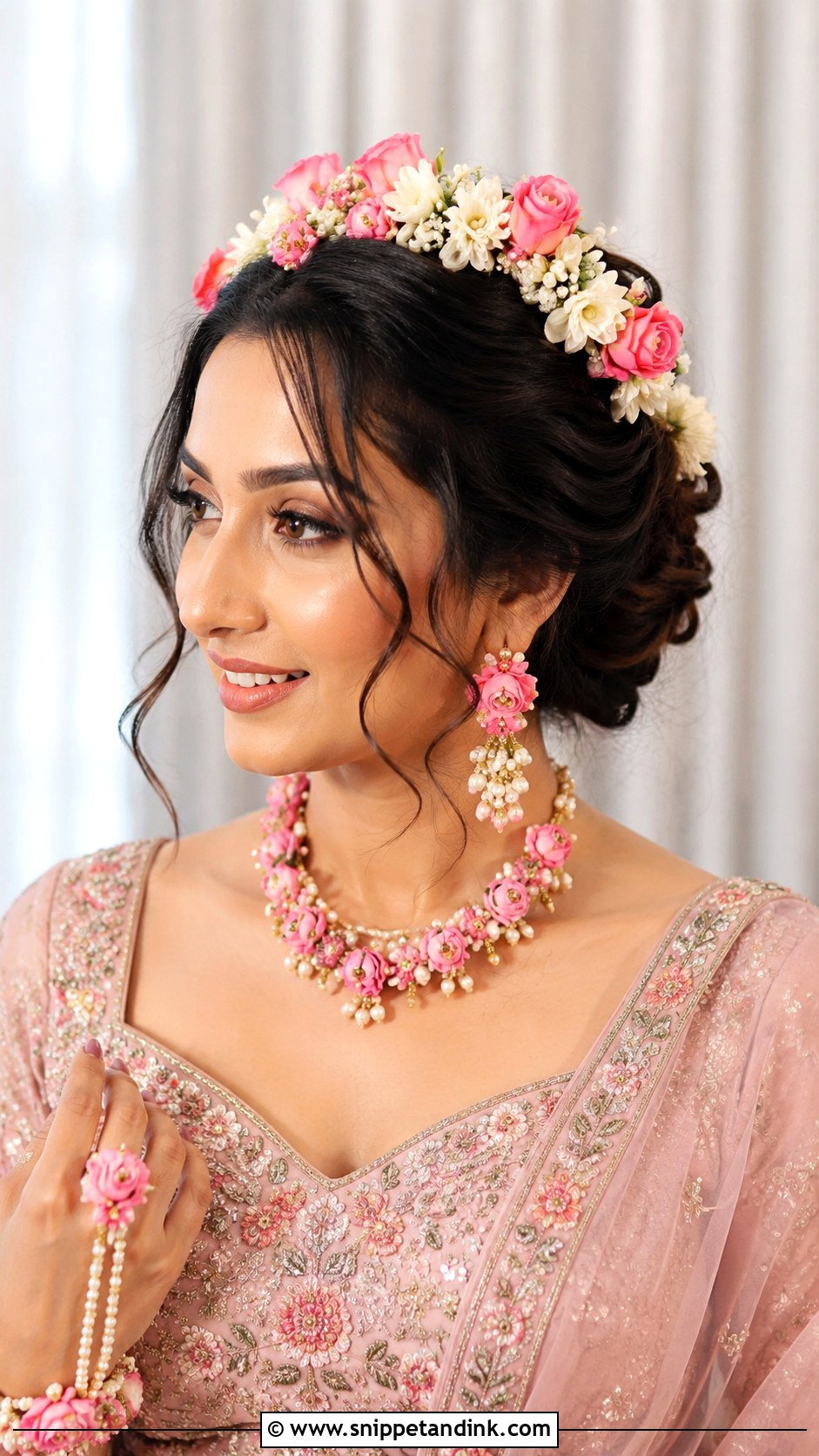 Floral Tiara Updo - Snippet and Ink - 20 South Indian Bridal Wedding Hairstyles