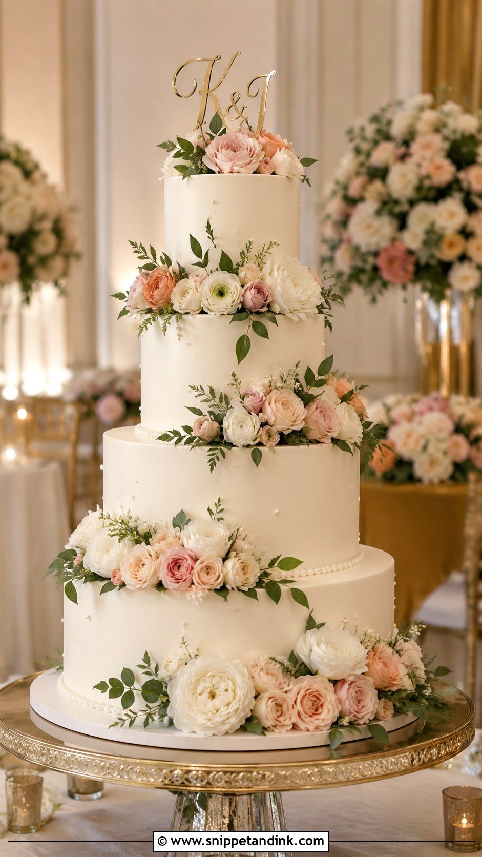 Floral Tiered Wedding Cake - Snippet and Ink - 20 Flower Wedding Cake Ideas