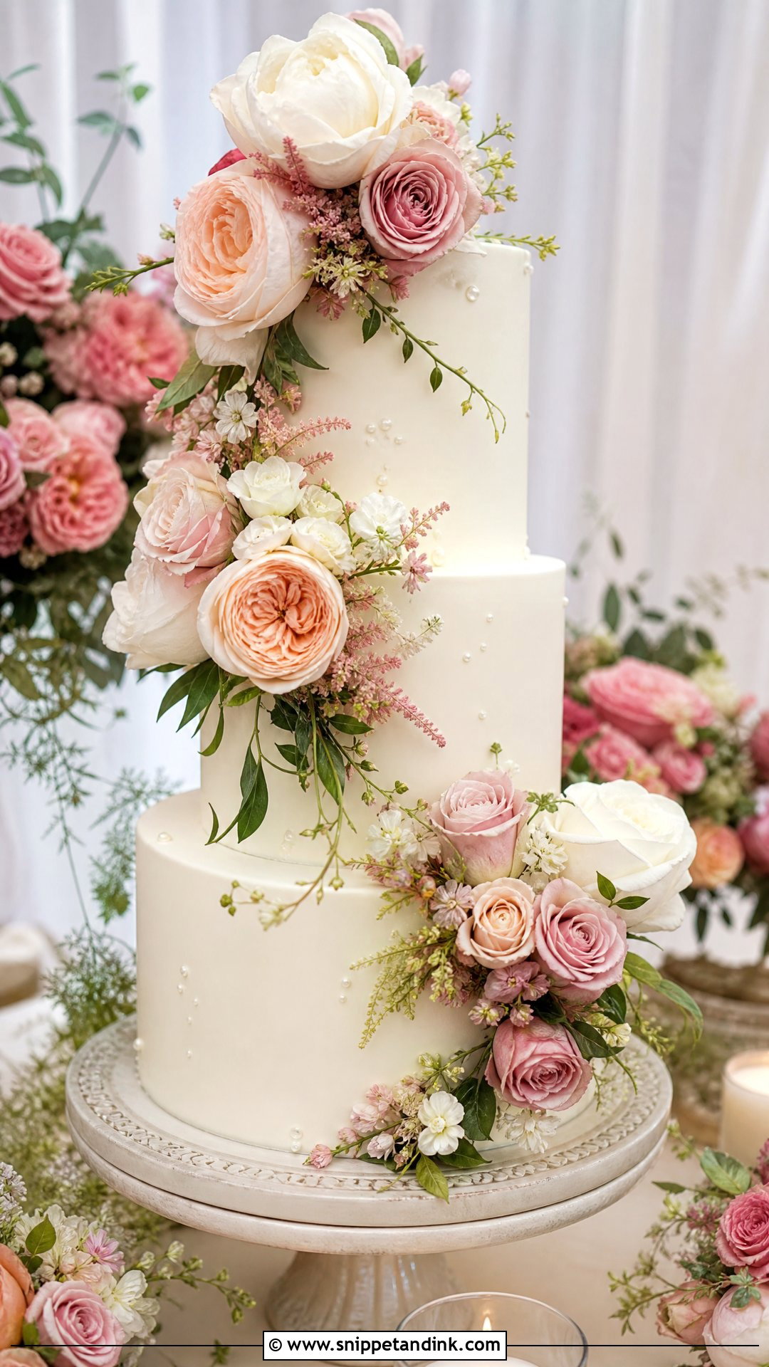 Floral Tiered Wedding Cake - Snippet and Ink - 20 Tier Cake Designs for Wedding