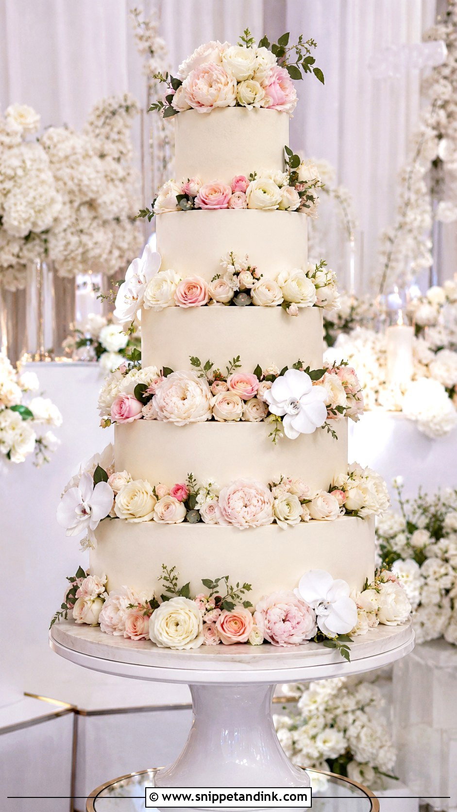 Floral Tiered Wedding Cake - Snippet and Ink - 20 Flower Cakes for Wedding