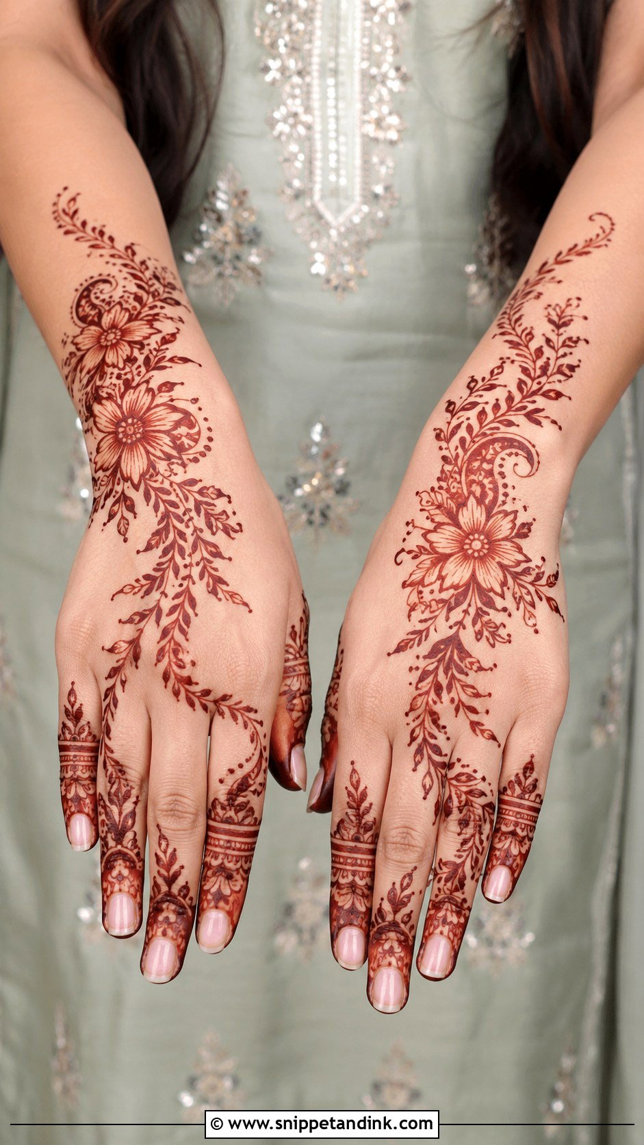 Floral Trail Hand Mehndi Design - Snippet and Ink - 35 Hand Mehndi Designs