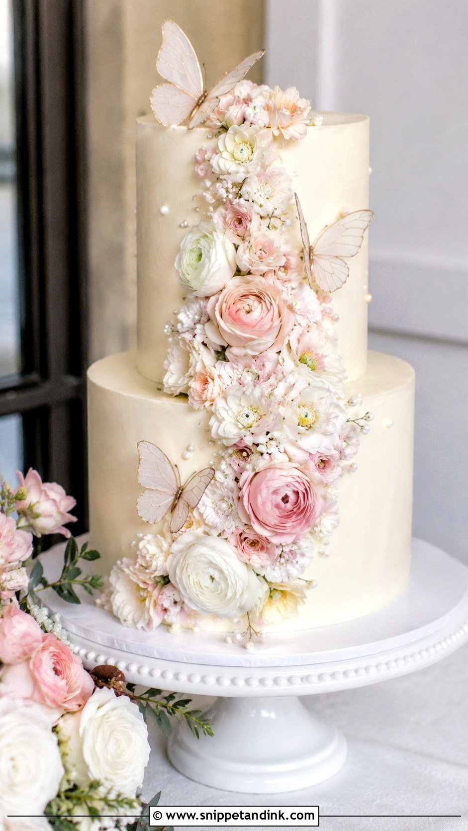 Floral Two Tier Butterfly Wedding Cake - Snippet and Ink - 20 Two Tier Butterfly Cake Ideas for Wedding