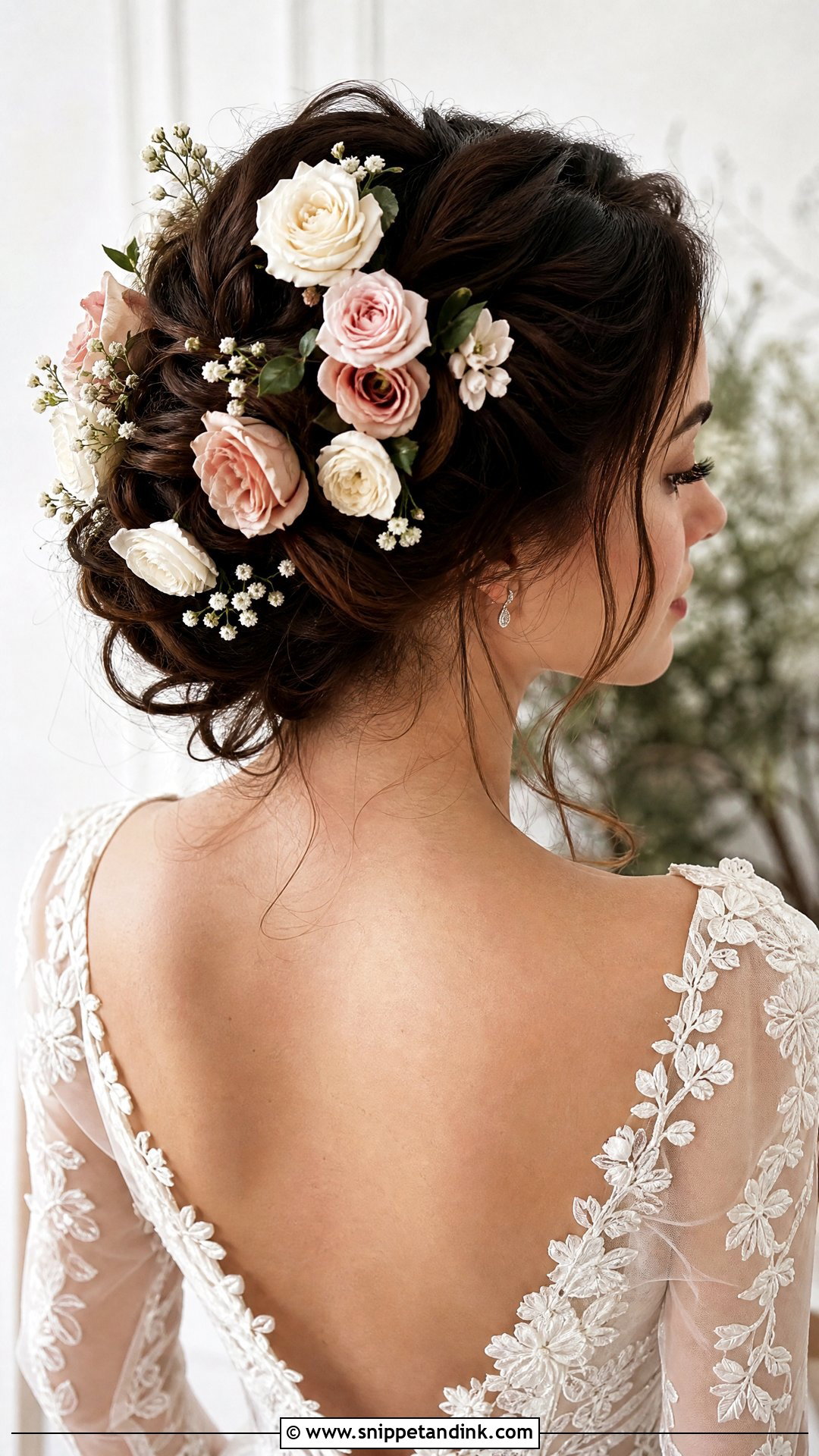 Floral Updo Wedding Hairstyle for Brown Hair - Snippet and Ink - 20 Wedding Hairstyles Brown Hair