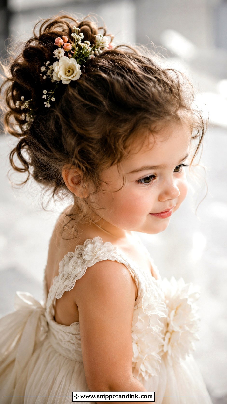 Floral Updo With Curls - Snippet and Ink - 20 Toddler Hair for Wedding Ideas
