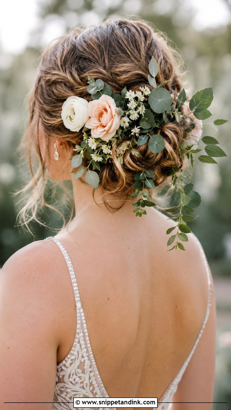 Floral Updo With Greenery - Snippet and Ink - 25 Whimsical Bridal Hair Ideas