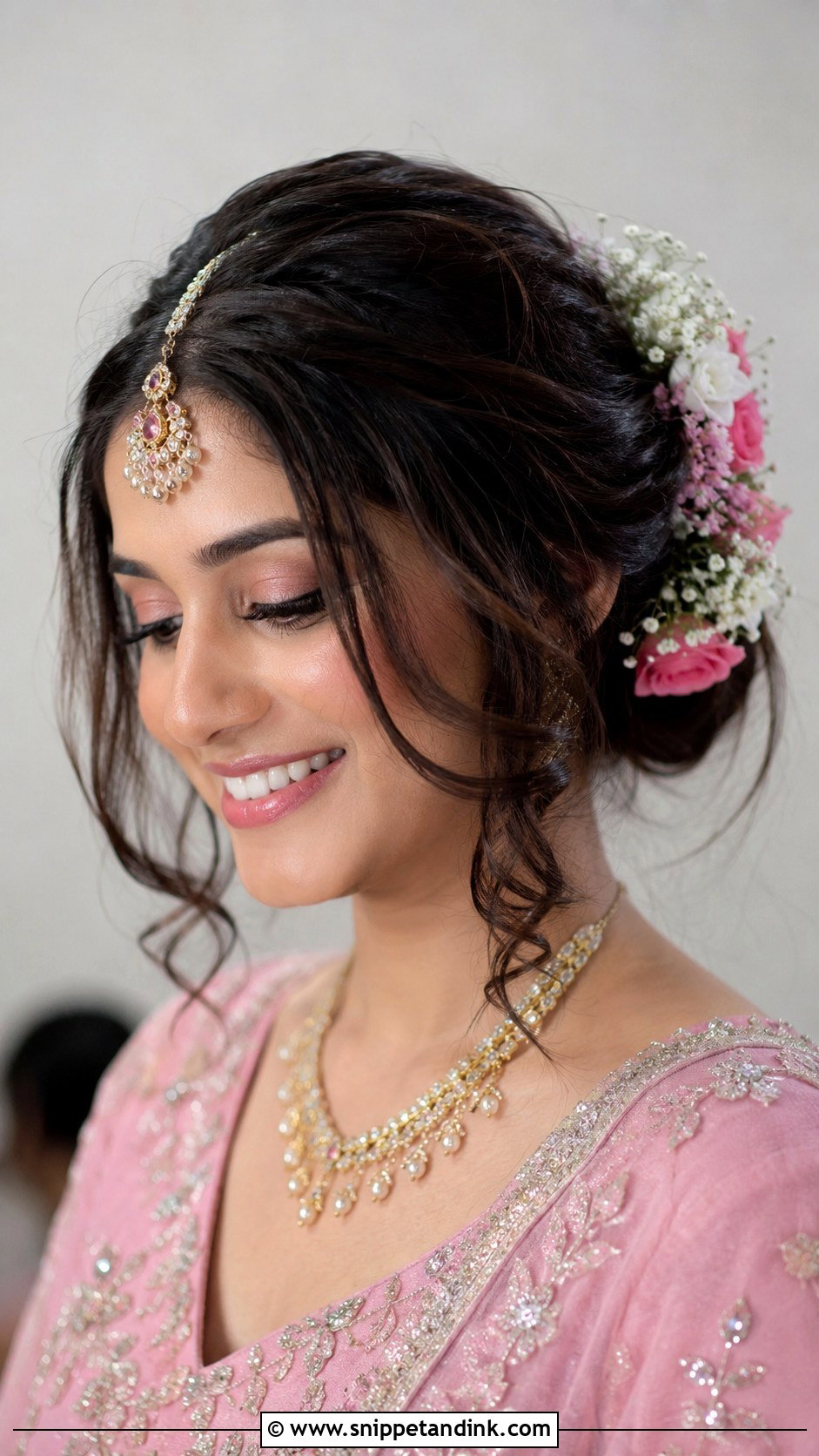 Floral Updo With Maang Tikka - Snippet and Ink - 25 Hindu Bride Hairstyle Ideas