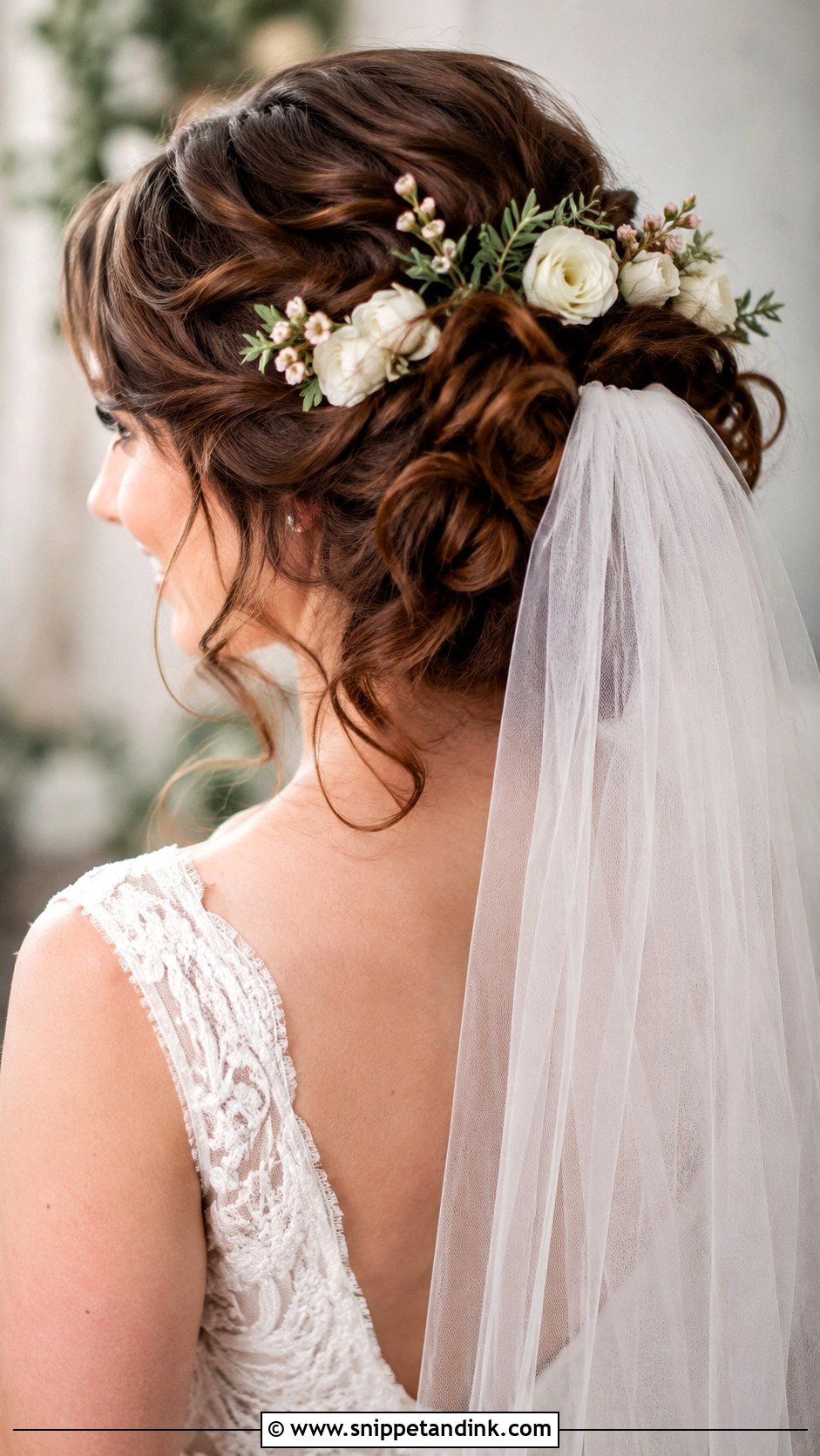 Floral Updo With Veil - Snippet and Ink - 25 Wedding Hairstyles with Flowers