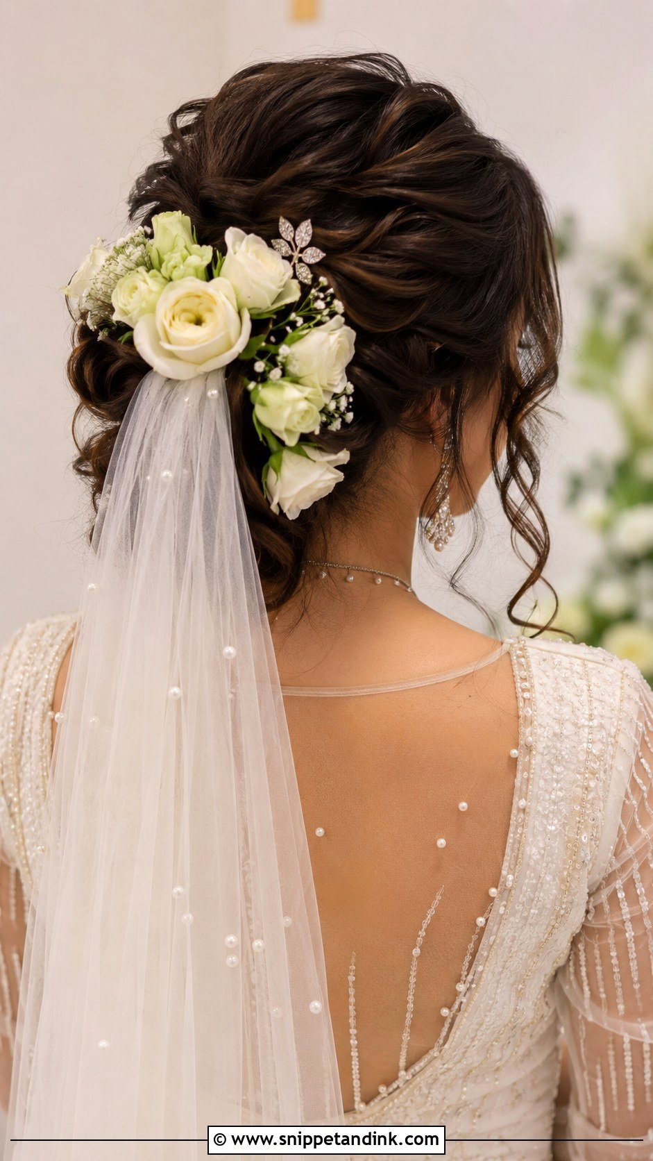 Floral Updo With Veil - Snippet and Ink - 25 Indian Wedding Hair Ideas
