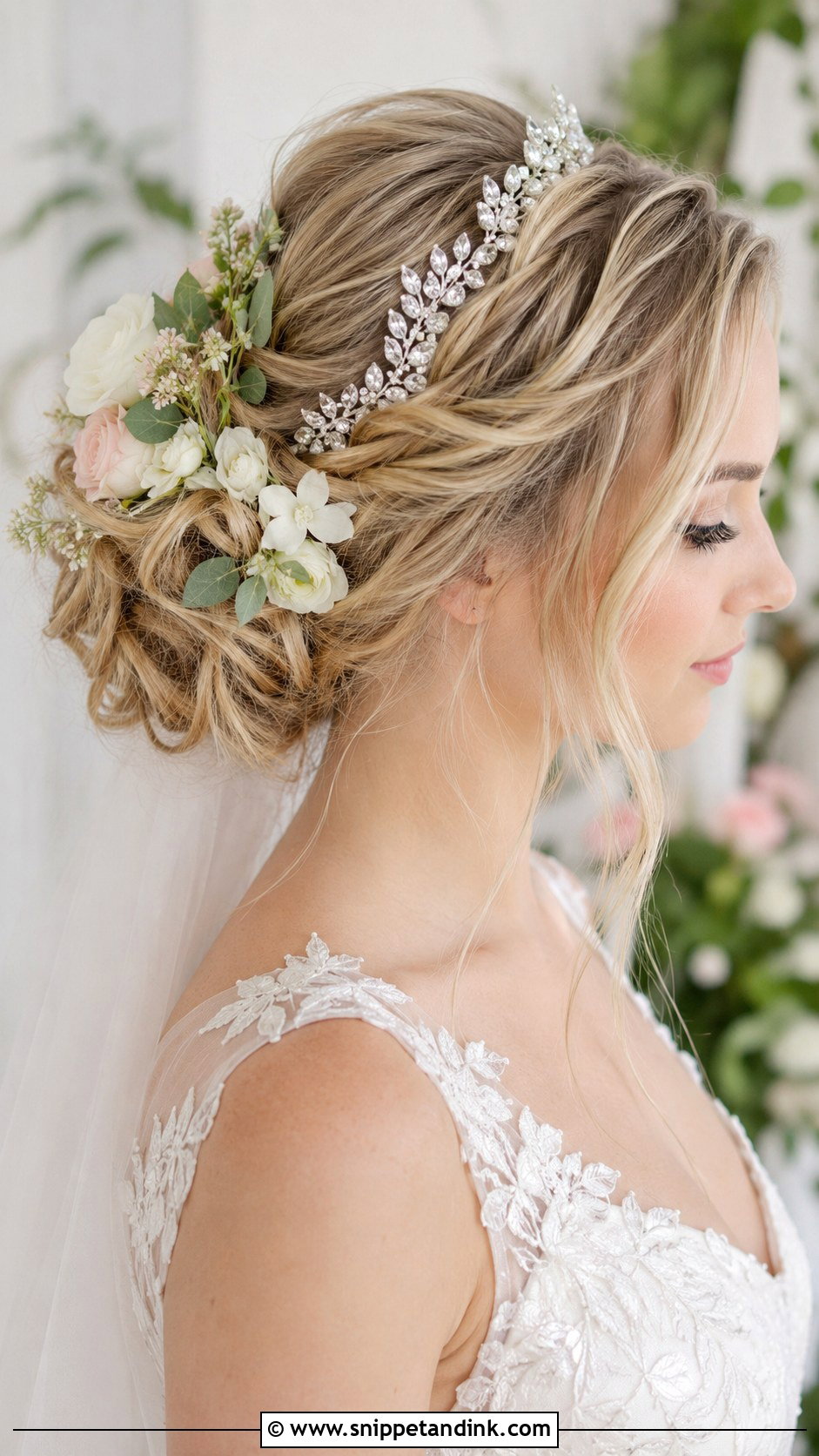Floral Updo with Crystal Tiara - Snippet and Ink - 20 Bride Hairstyles with Tiara