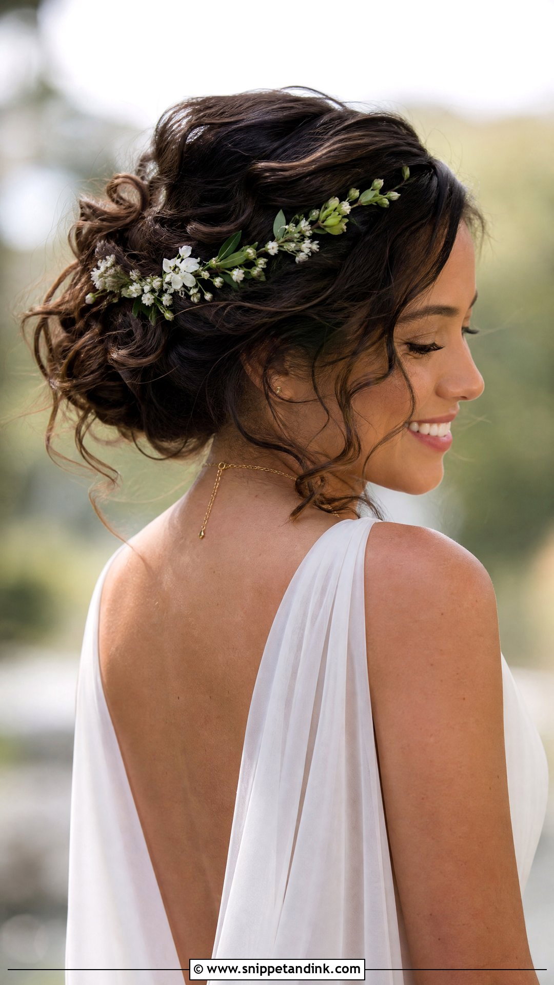 Floral Vine Crown With Messy Bun - Snippet and Ink - 15 Bride Hair Crown Ideas