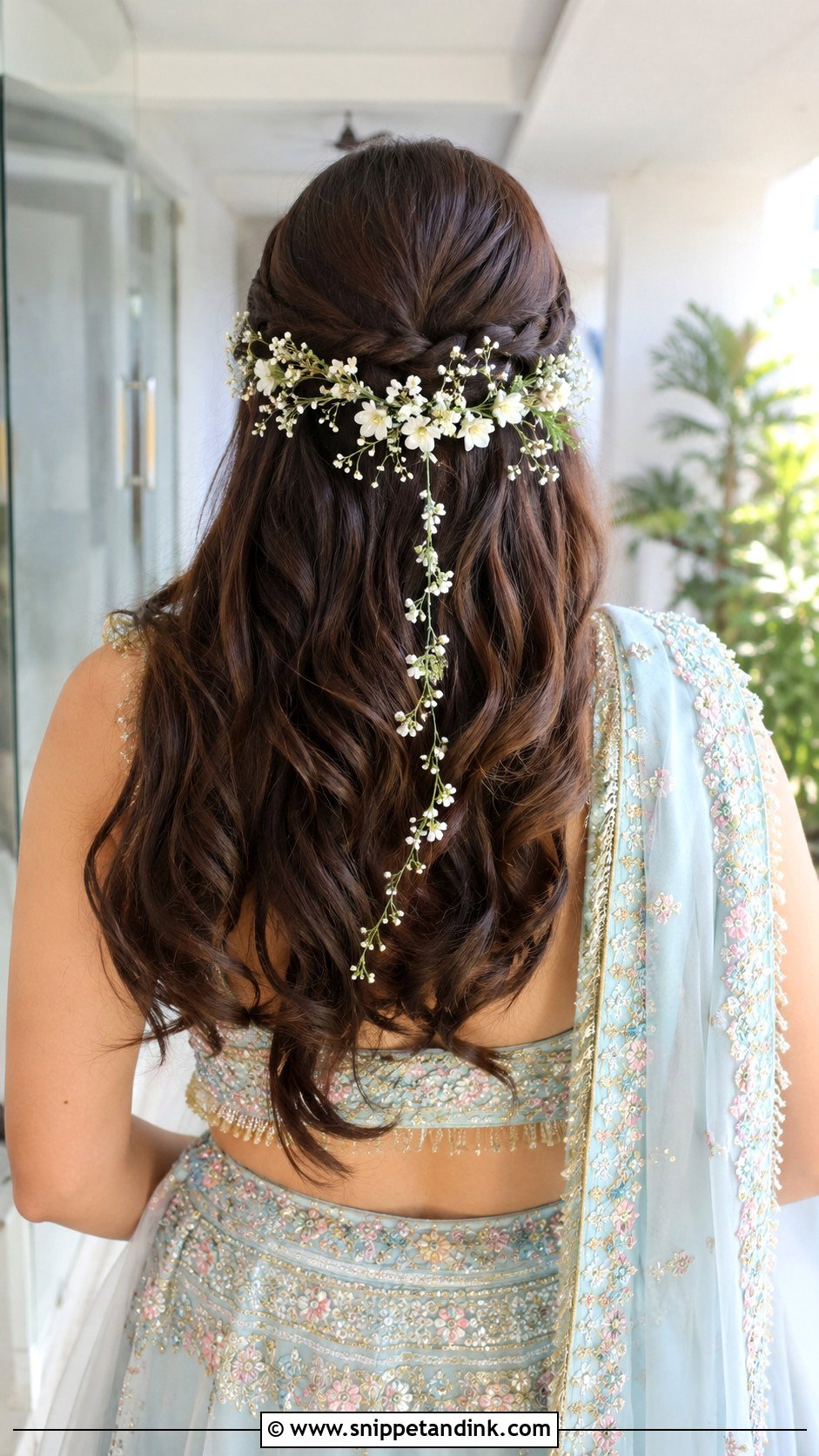 Floral Vine Half Updo - Snippet and Ink - 35 Indian Wedding Bridal Hairstyle Ideas