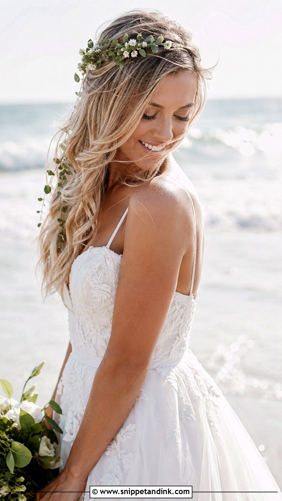 Floral Vine Headband With Beach Waves - Snippet and Ink - 25 Wedding Hair with Headband Ideas