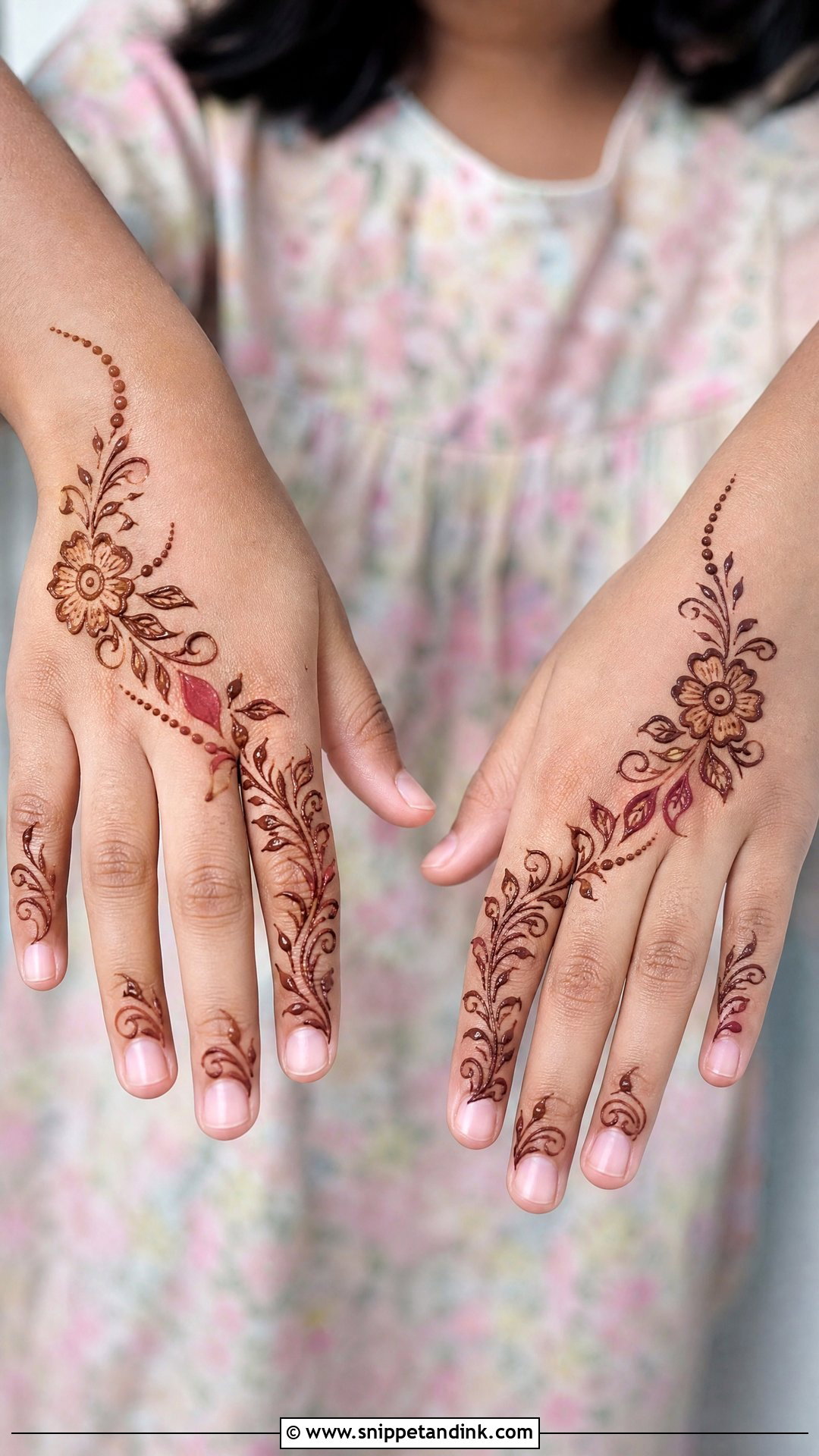 Floral Vine Kids Mehndi Design - Snippet and Ink - 25 Small Kids Mehndi Designs