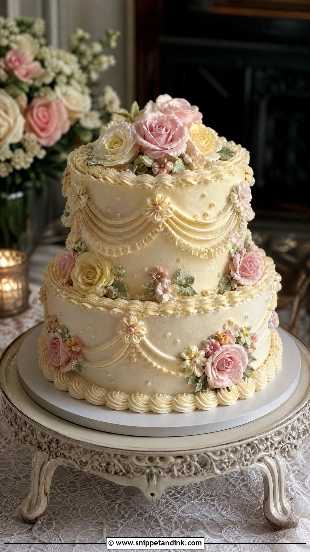Floral Vintage Wedding Cake - Snippet and Ink - 25 Flowers on Cake Ideas for Wedding