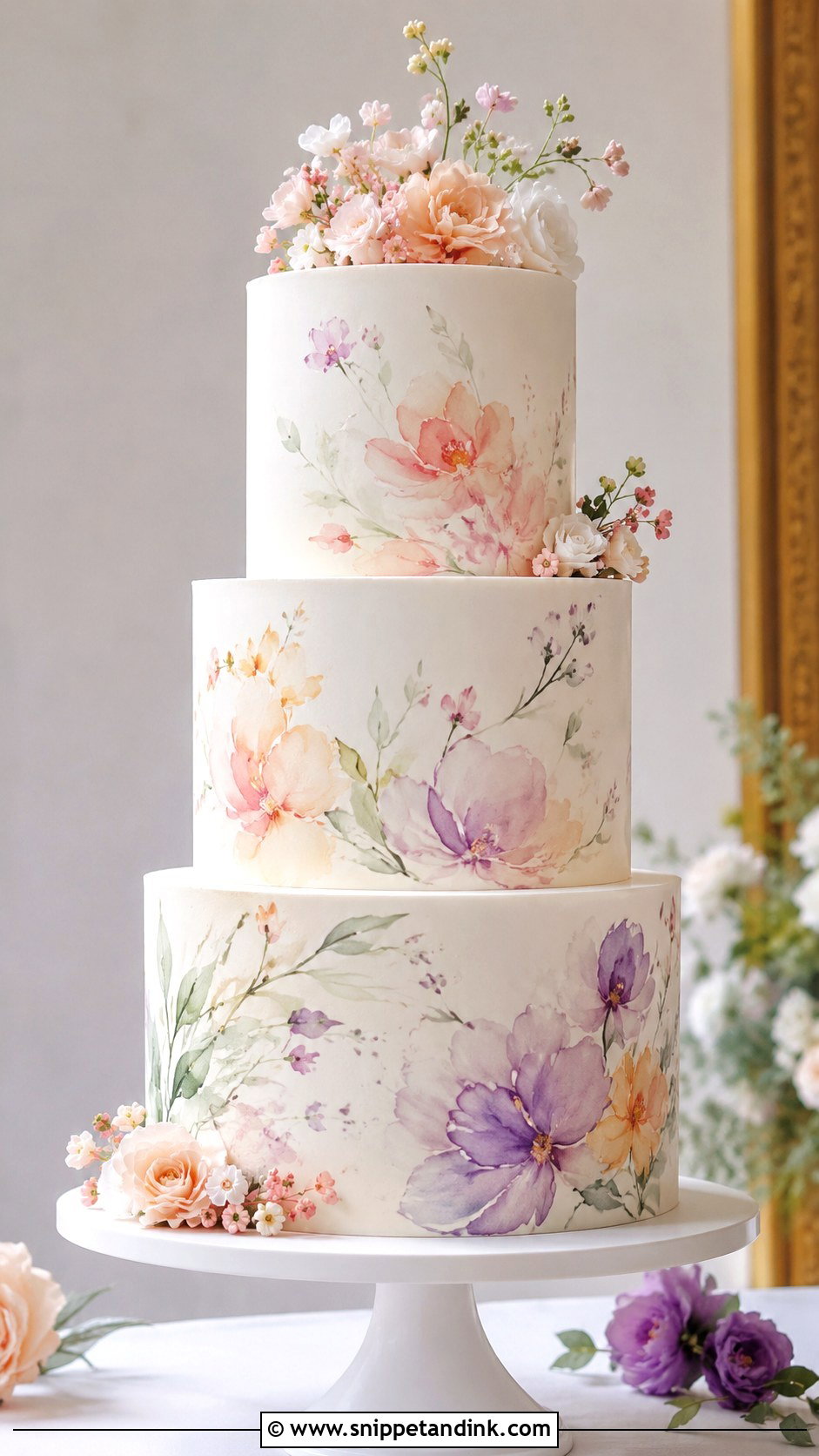 Floral Watercolor Wedding Cake - Snippet and Ink - 20 Modern Floral Wedding Cake Ideas