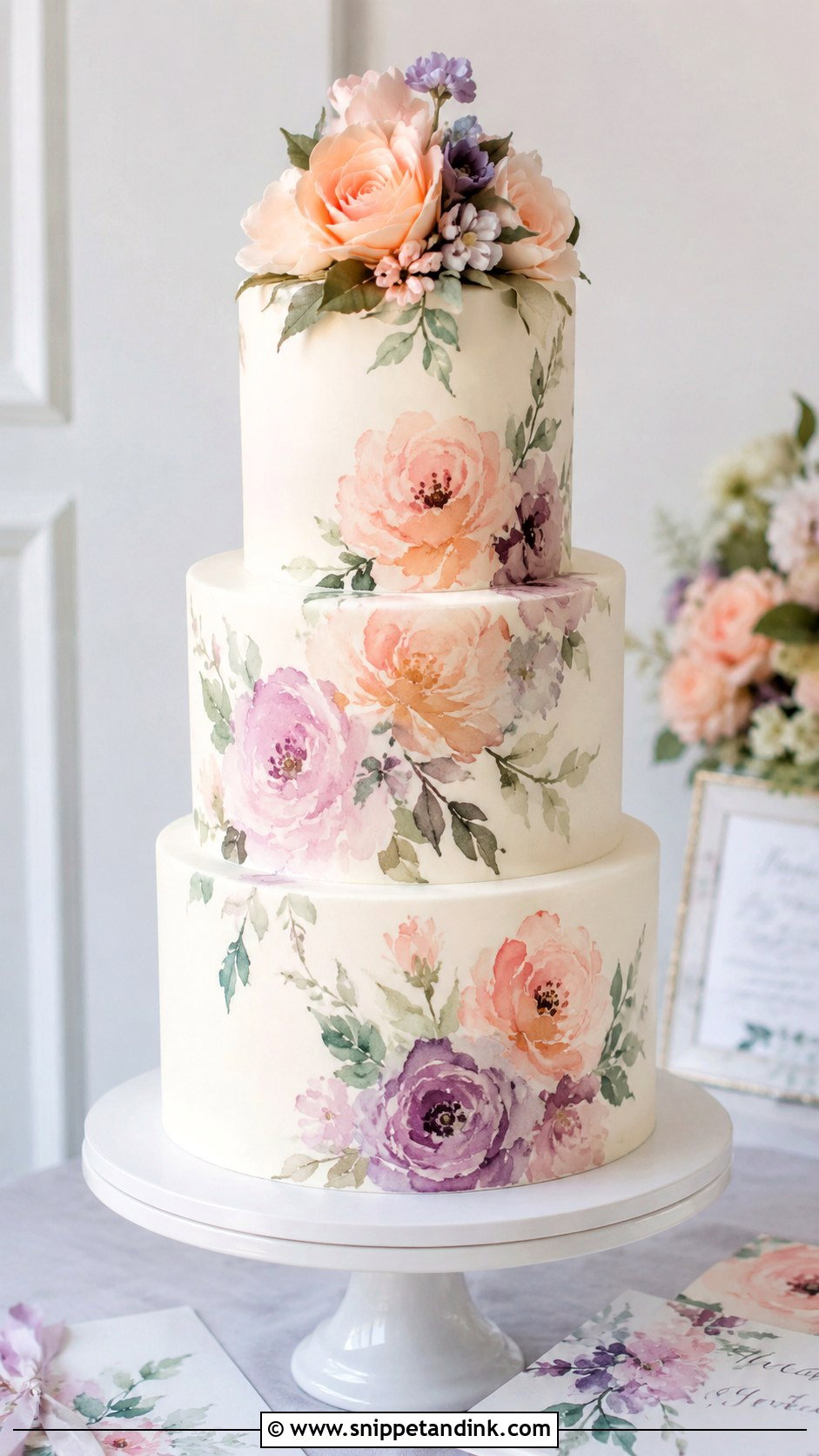 Floral Watercolor Wedding Cake - Snippet and Ink - 20 Floral Cake Designs for Wedding