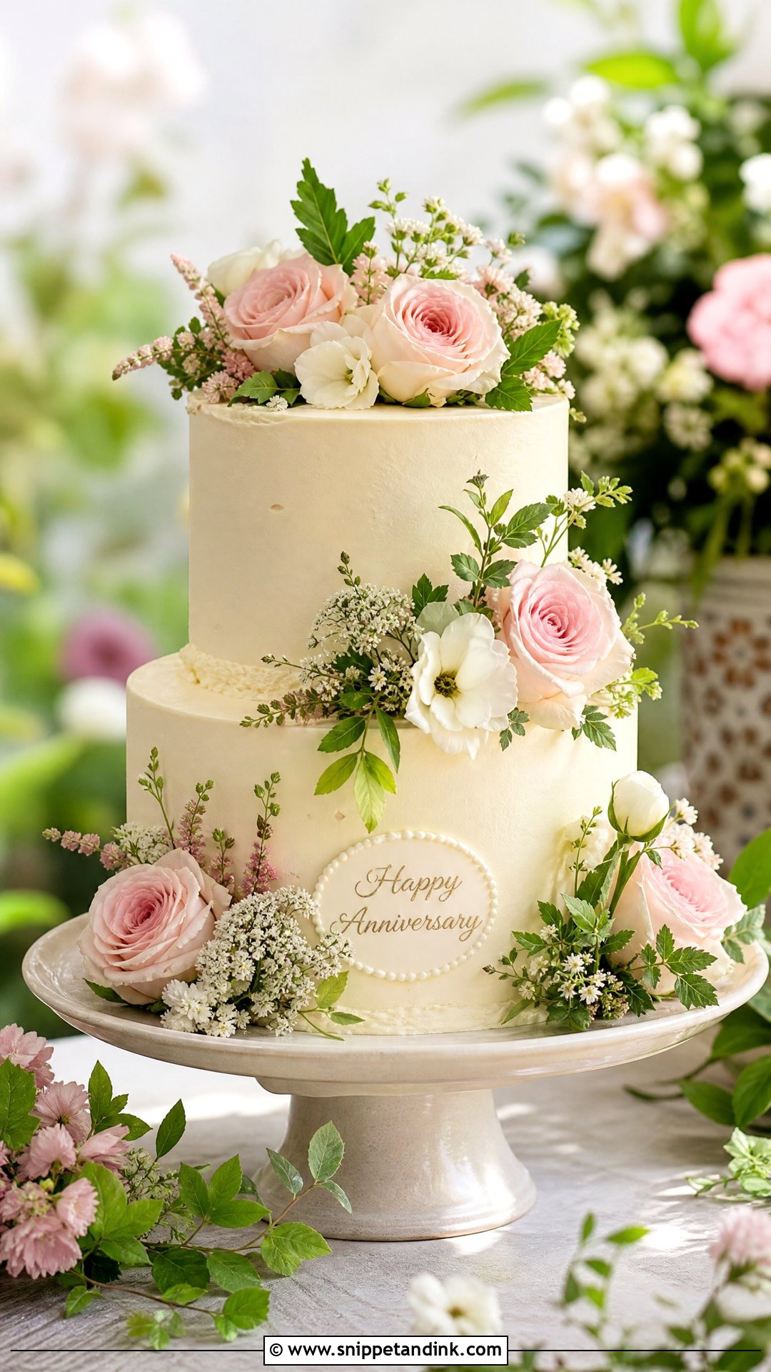 Floral Wedding Anniversary Cake - Snippet and Ink - 30 Wedding Anniversary Cake Design Ideas