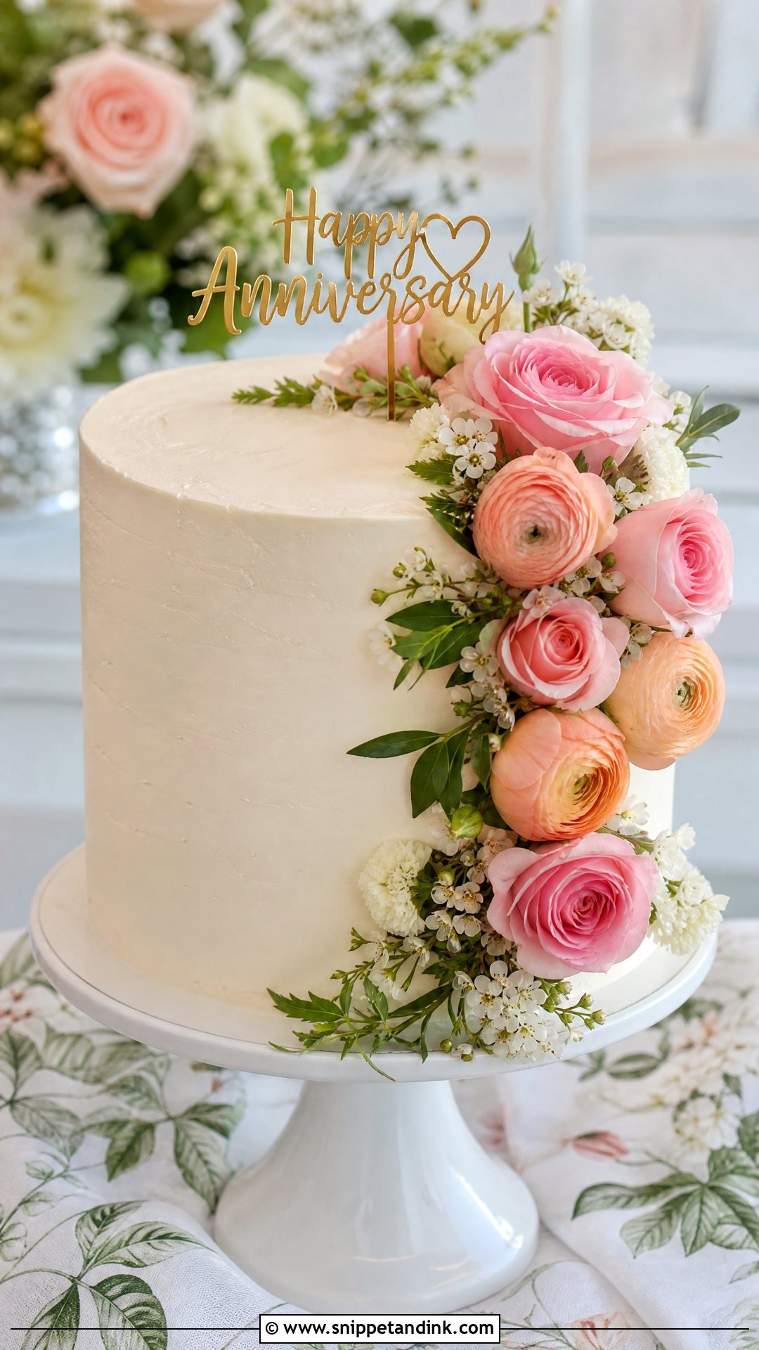 Floral Wedding Anniversary Cake - Snippet and Ink - 35 Wedding Anniversary Cake Ideas