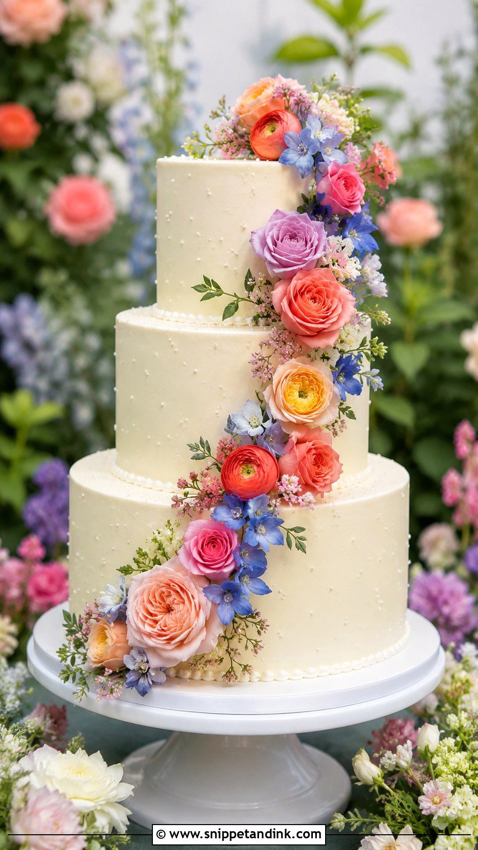 Floral Wedding Cake - Snippet and Ink - 20 Multi Color Cake Ideas for Wedding