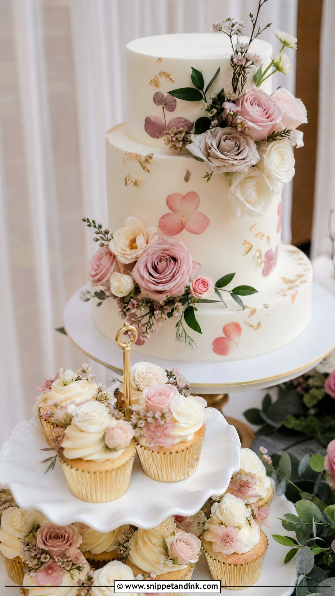 Floral Wedding Cake And Cupcakes - Snippet and Ink - 20 Wedding Cake and Cupcake Display