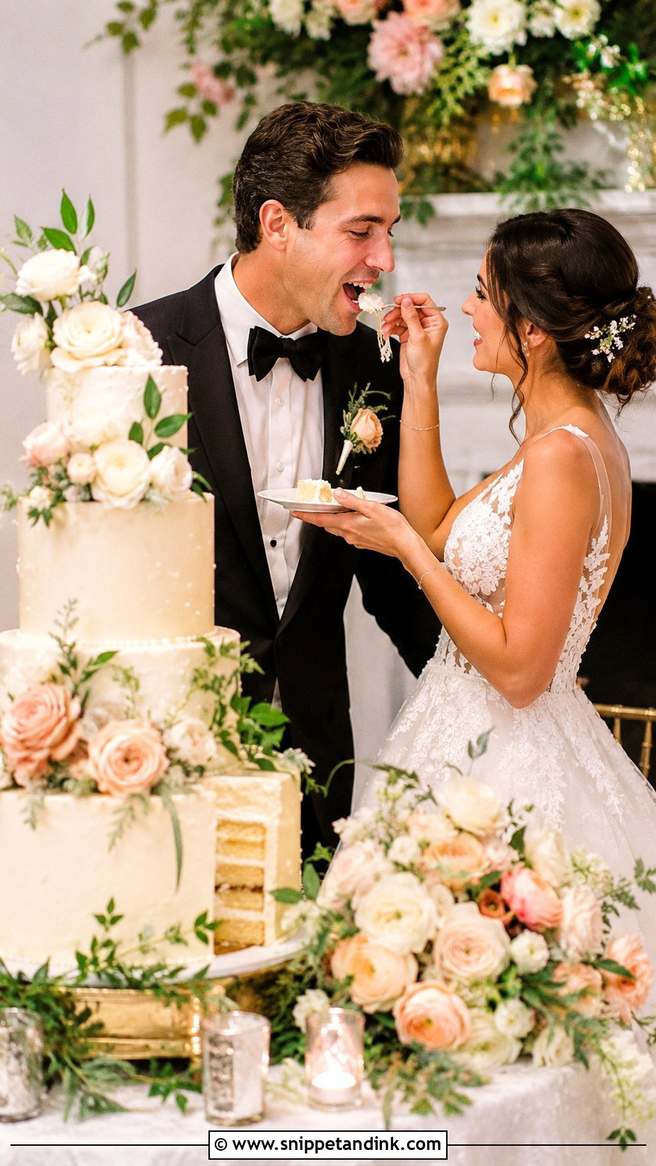 Floral Wedding Cake Feeding Photo - Snippet and Ink - 20 Cake Eating Photoshoot Ideas for Wedding