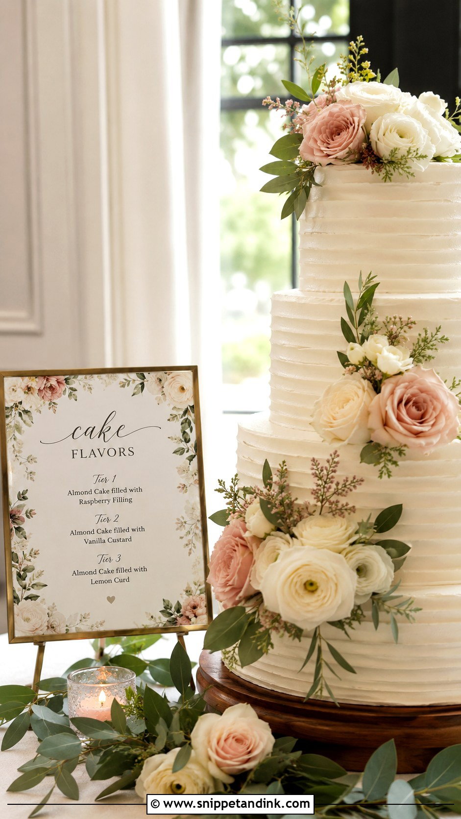 Floral Wedding Cake Flavor Sign - Snippet and Ink - 20 Wedding Cake Flavour Sign Ideas