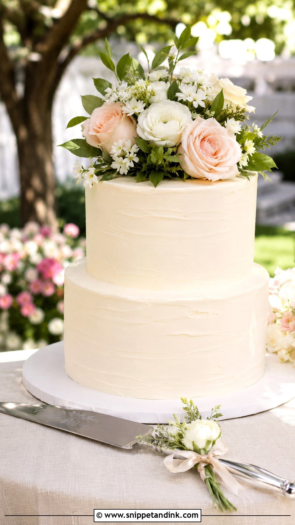 Floral Wedding Cake Knife With Fresh Flower Cake - Snippet and Ink - 30 Wedding Cake Knife Decoration Ideas