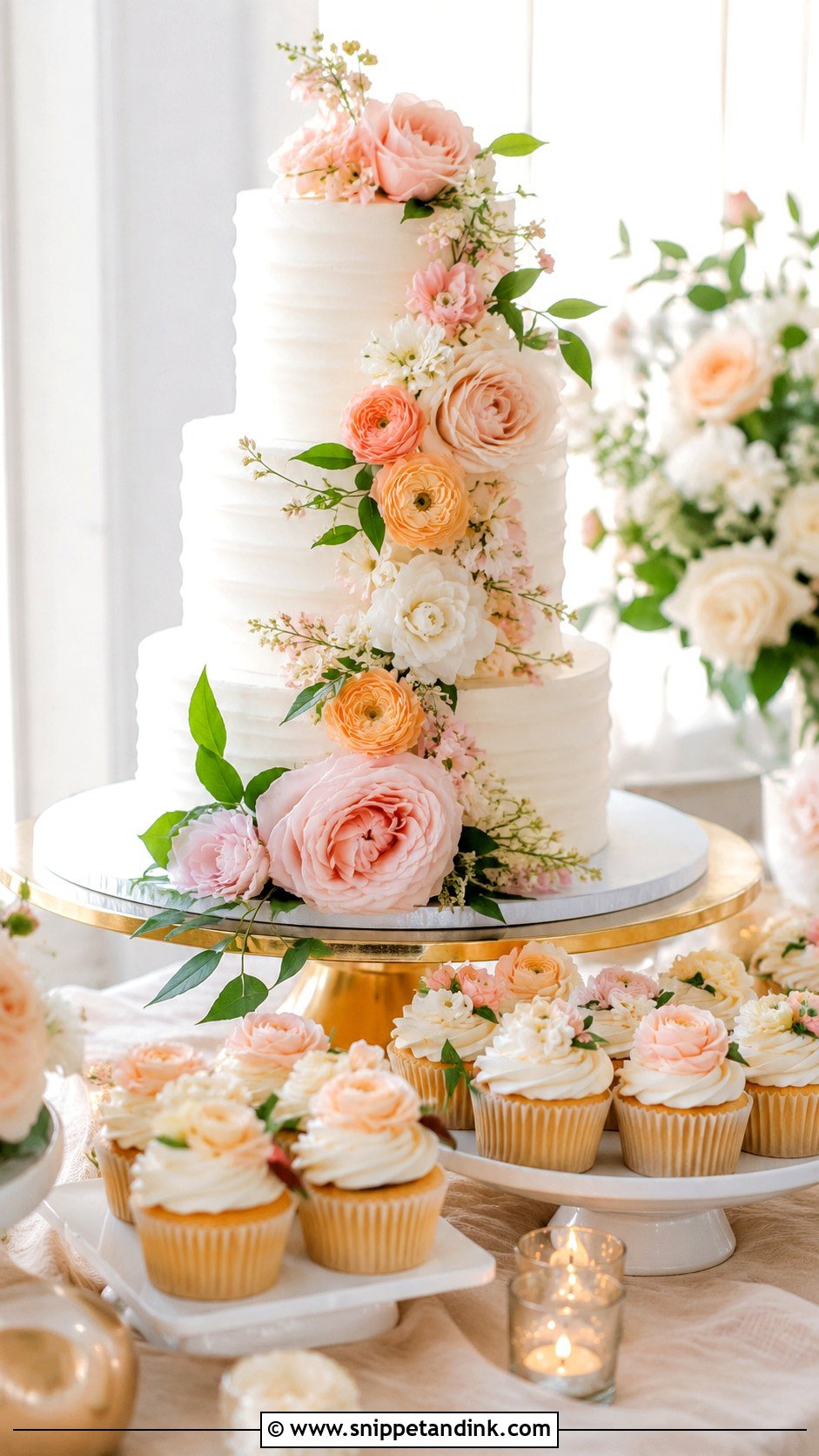 Floral Wedding Cake Station - Snippet and Ink - 20 Wedding Cake Station Ideas