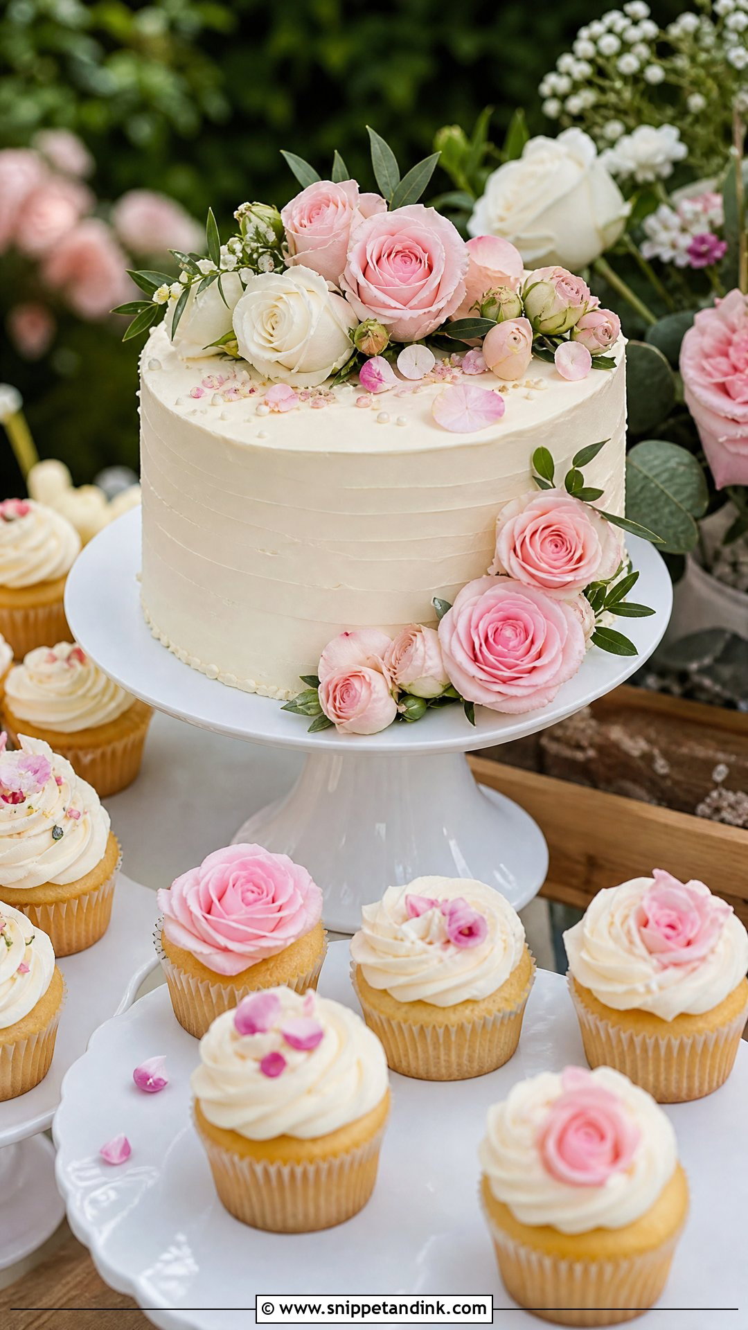 Floral Wedding Cake With Cupcakes - Snippet and Ink - 20 Wedding Cake with Cupcakes