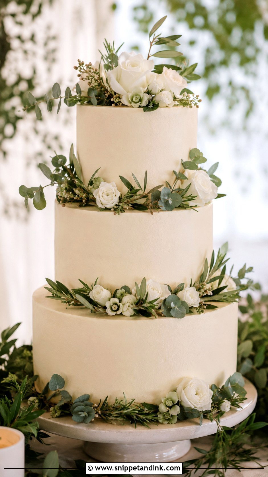 Floral Wedding Cake With Greenery - Snippet and Ink - 20 Simple Floral Wedding Cake Ideas