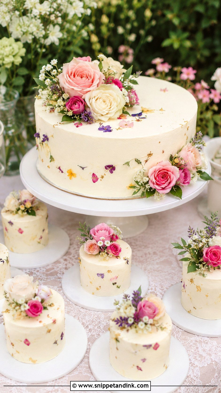 Floral Wedding Cake With Mini Cakes - Snippet and Ink - 25 Wedding Cake with Mini Cakes